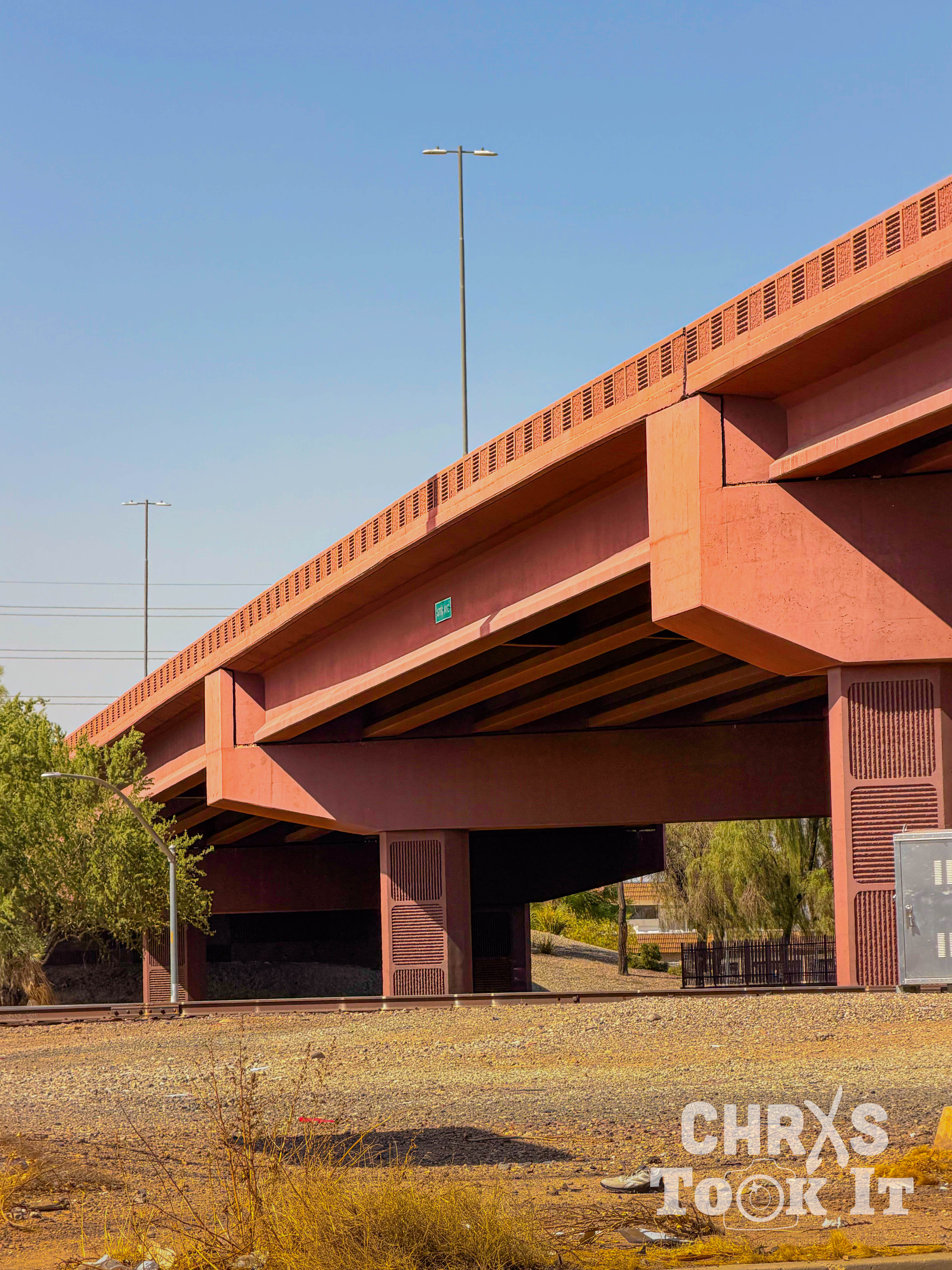 Underside of a desert highway overpass on a hot day, Arizona